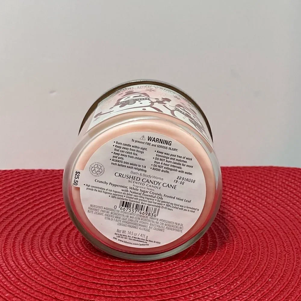 BBW Crushed Candy Cane 3 Wick Candle NWT